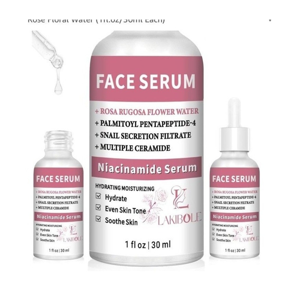 LAKIBOLE 3 Pack 5% Niacinamide Serum with 5% Damascus Rose Floral‎ Water